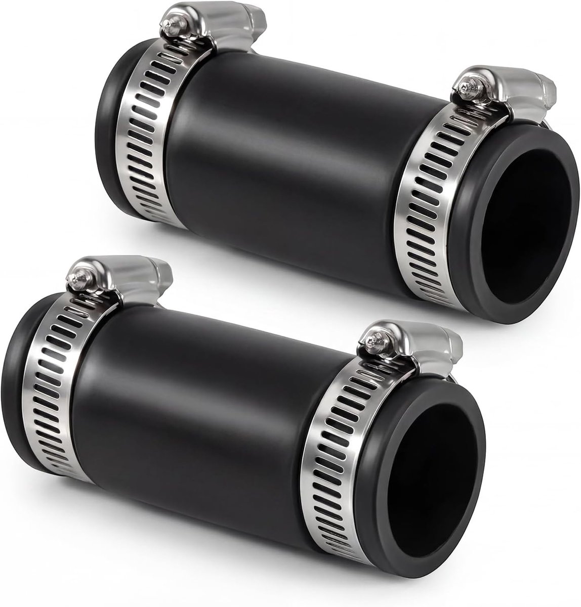 2 stuks flexibele rubberen , manchetconnectoren met 4 roestvrijstalen klemmen, rubberen buisverbinder, elastomeer flexibele fittingen, geluidsreductie rubberen voor pvc-buis, stalen