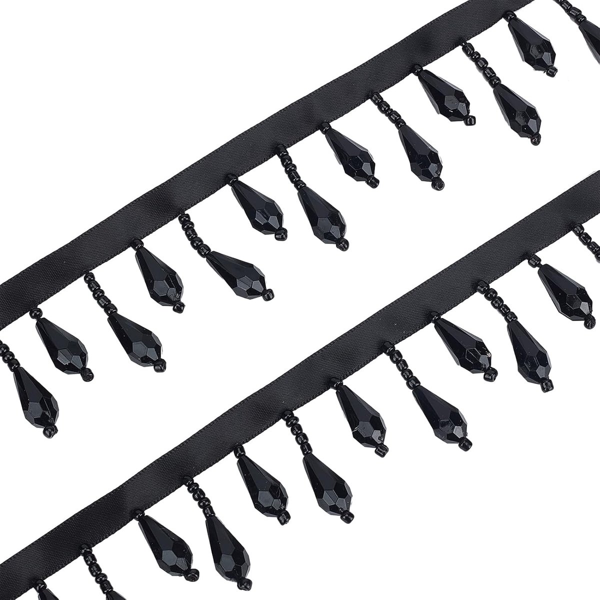 2 yard zwarte kralen franje rand druppelvormige parelkwastlinten decoratieve naai-accessoires voor bruiloft doe-het-zelf woondecoratie kleding