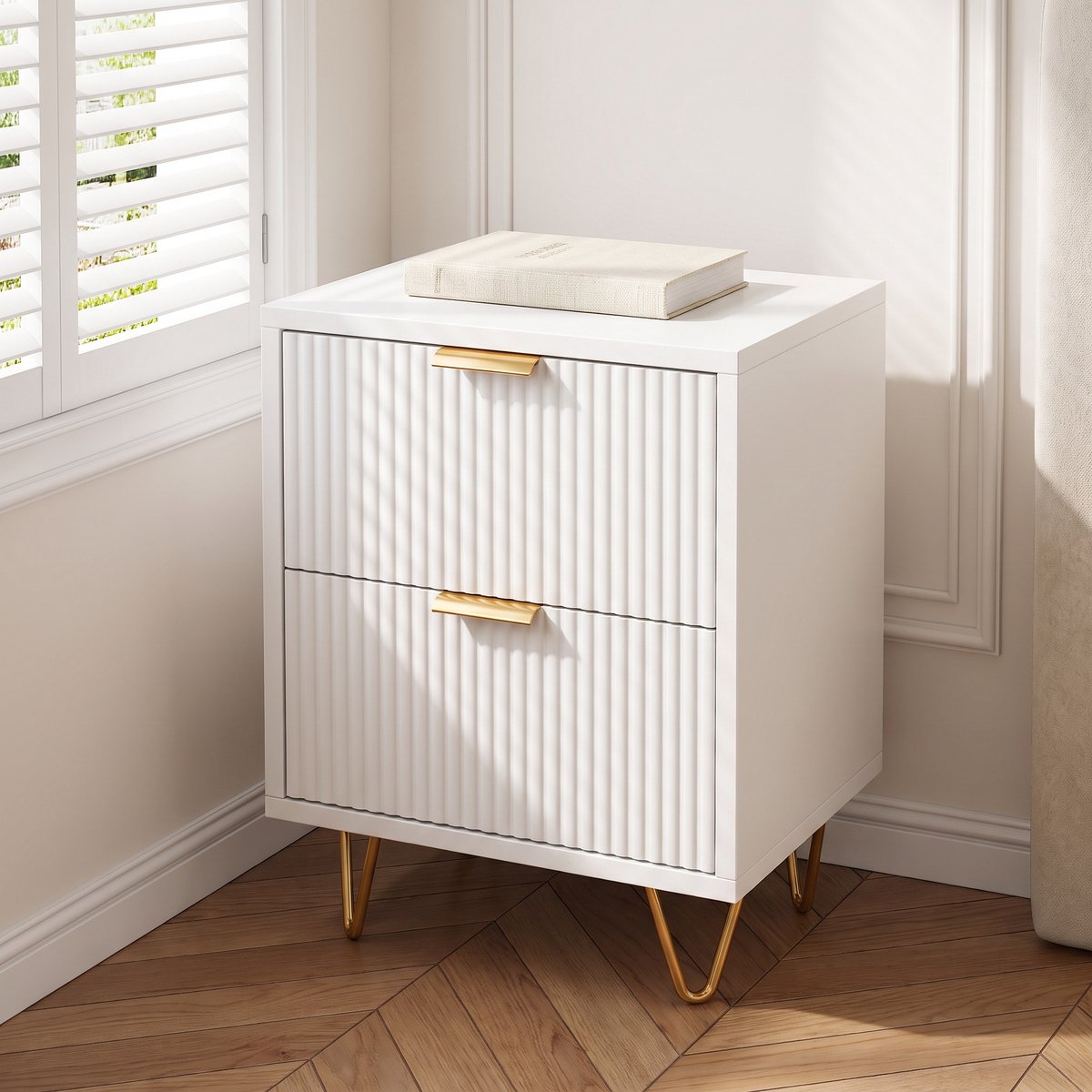 Commode, Opbergmeubel met 2 Lades, Eettafel, Nachtkastje, Multifunctioneel Meubelstuk, Geschikt voor hal, Slaapkamer, Woonkamer, Badkamer, 40x40x55 cm (Wit)