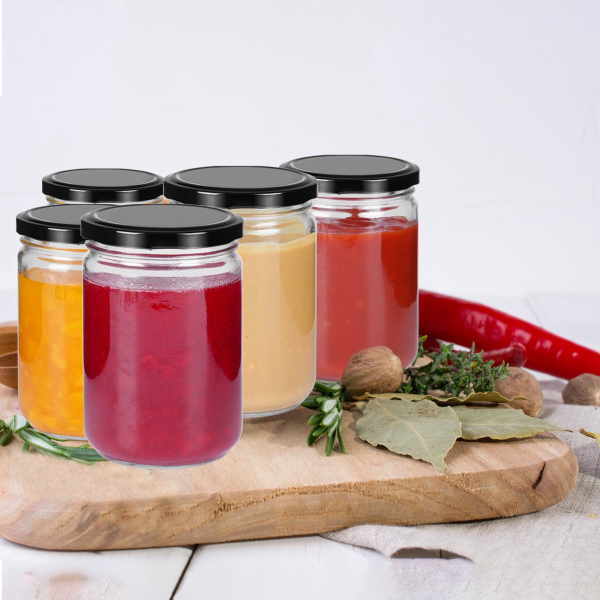 Froadp 240ML Met Deksel Marmeladekruiken 36 Stuks, Glazen Bewaarpotten Set met Etiketten, Stift, Spatel en Vork voor Voedselopslag, DIY, Cadeaus, Decoratie - Zwart