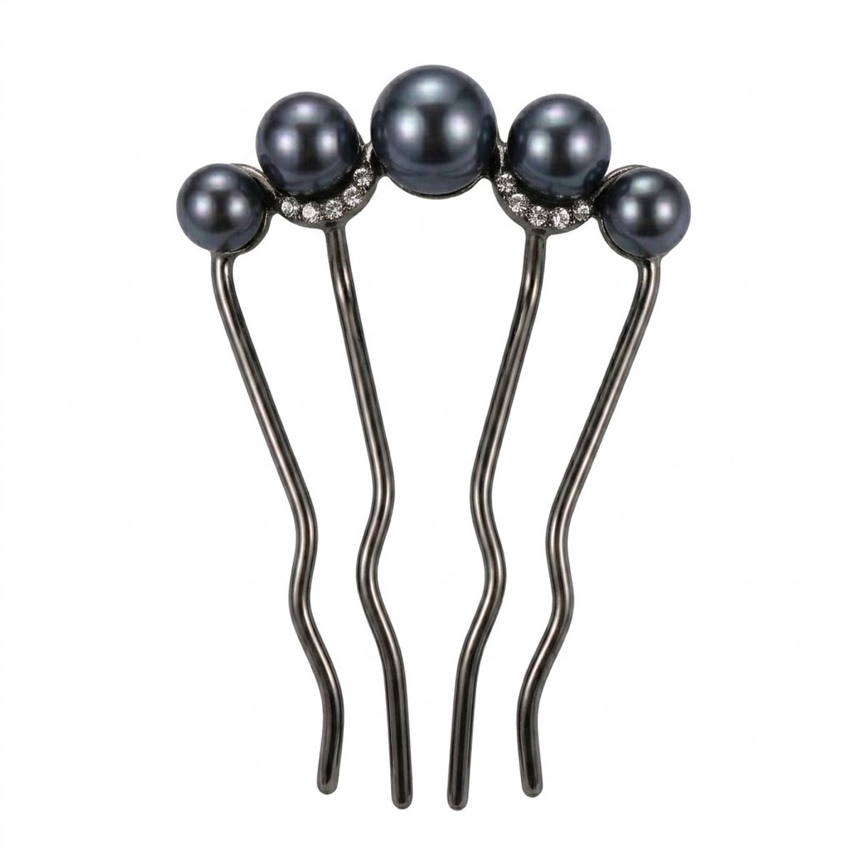 Pistool zwarte haarpin dames vier tands haarpin met parels voor haarknot opsteek kapsel metalen haarspeld elegant haar accessoire vintage stijl