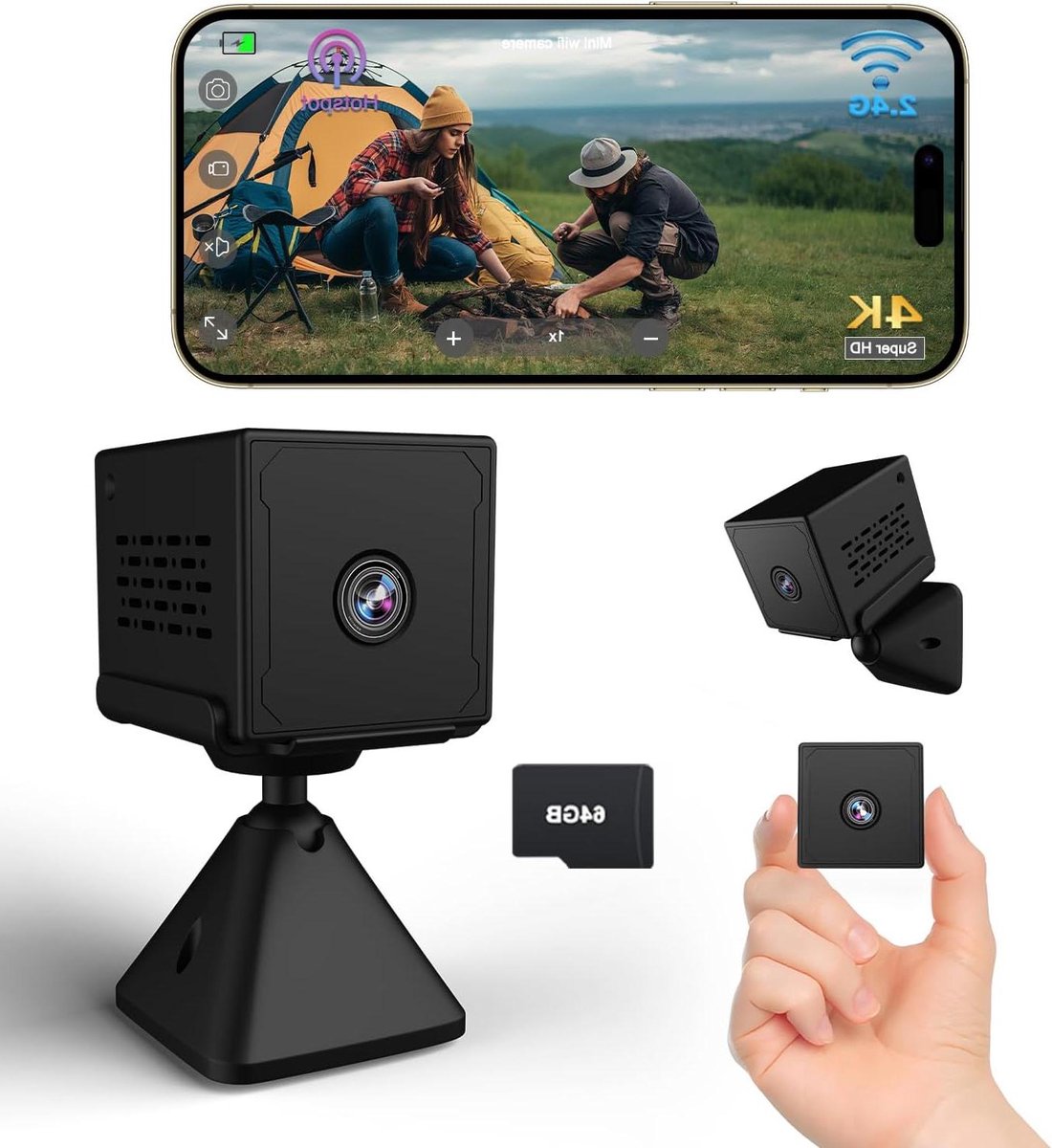 Mini Spy Camera - Verborgen Camera - Thuis Beveiliging - 4K HD Beelden - 64GB Kaart - Zwart