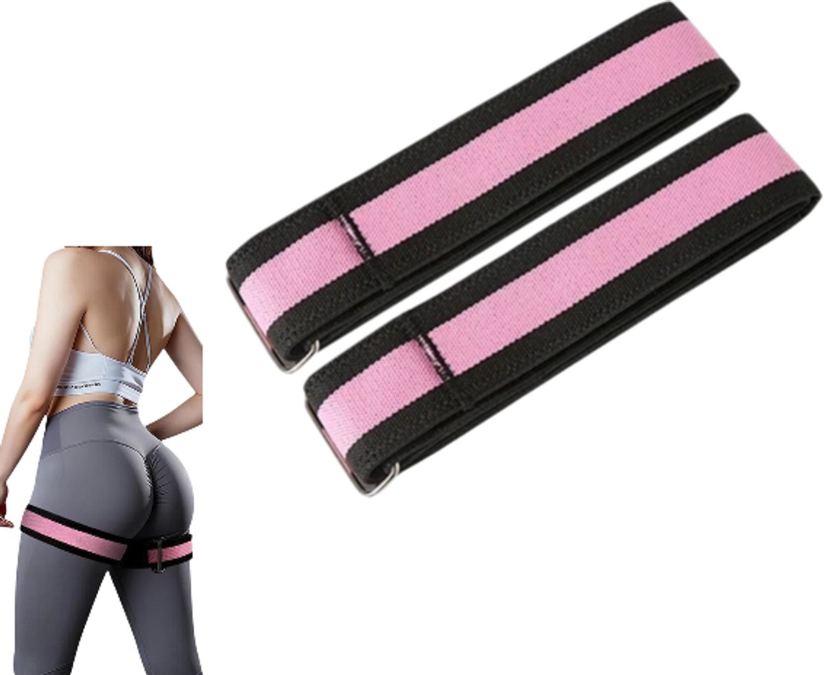 1 paar - Beentrainingsband - Fitnesssteunband - Dijband - Dijcompressieband - Elastische band - Verstelbare elastische trainingsband - Beenband - Trainingsband - Roze - One size fits all - Geschikt voor stretchen en spiertraining