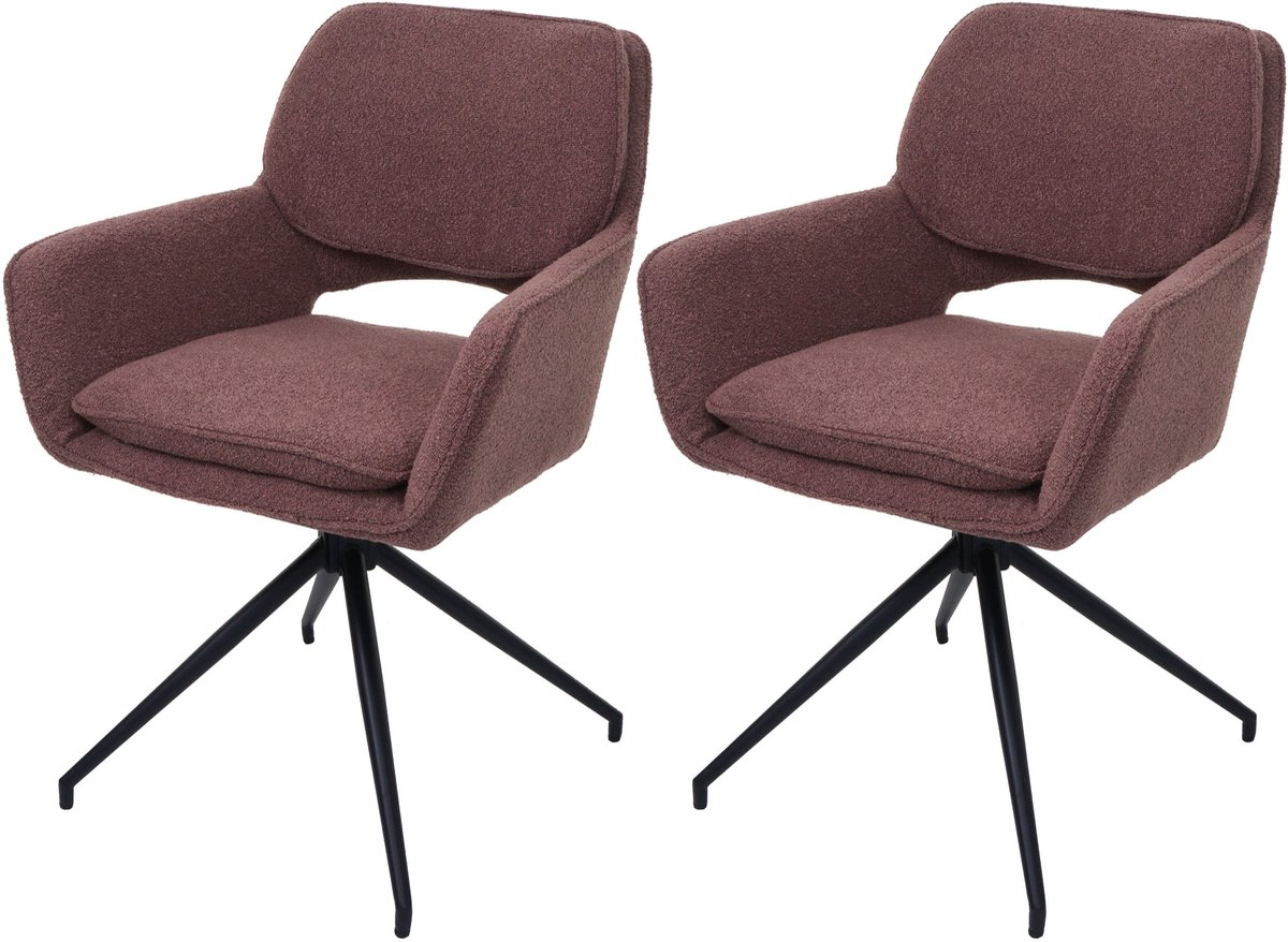 Set van 2 eetkamerstoelen MCW-N74, keukenstoel, draaibaar met Auto-Return, bouclé-stof (540 g/m²) ~ lichtbruin