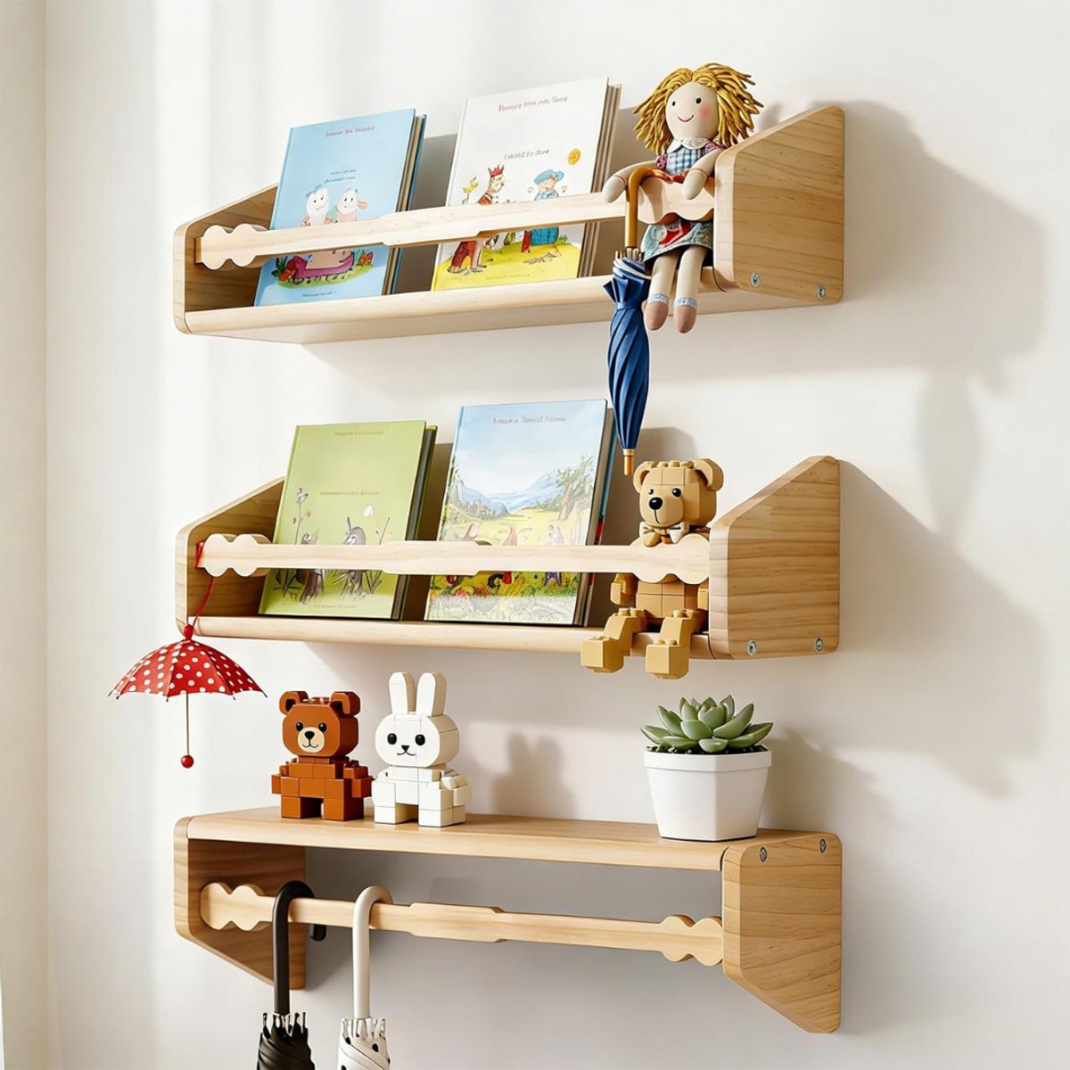 ZRNS® Wandrek Babykamer - Kinderboekenkast - Zwevende Planken - 3 Stuks - Hout