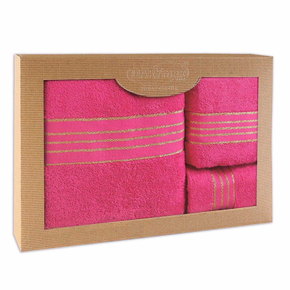 Darymex Premium - Handdoekenset - 3-Delig - 100% Katoen - Kleur Fuchsia in Luxe Cadeaudoos