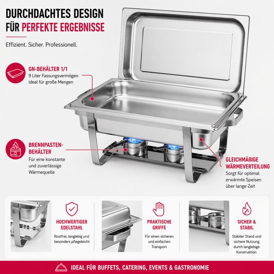 ZORRO Chafing Dish Starter Set - 15-delig - Incl. GN-bak - Professionele buffetoplossing 590x357x292mm — afbeelding 3