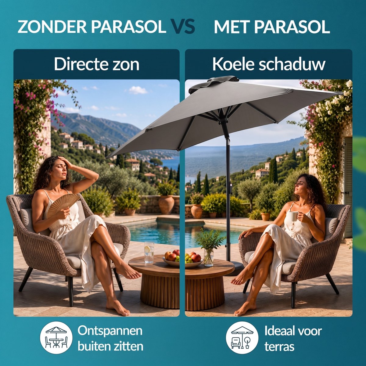 Kingsleeve Parasol 200 cm - Zwengel & Kantelmechanisme - Antraciet – foto 4