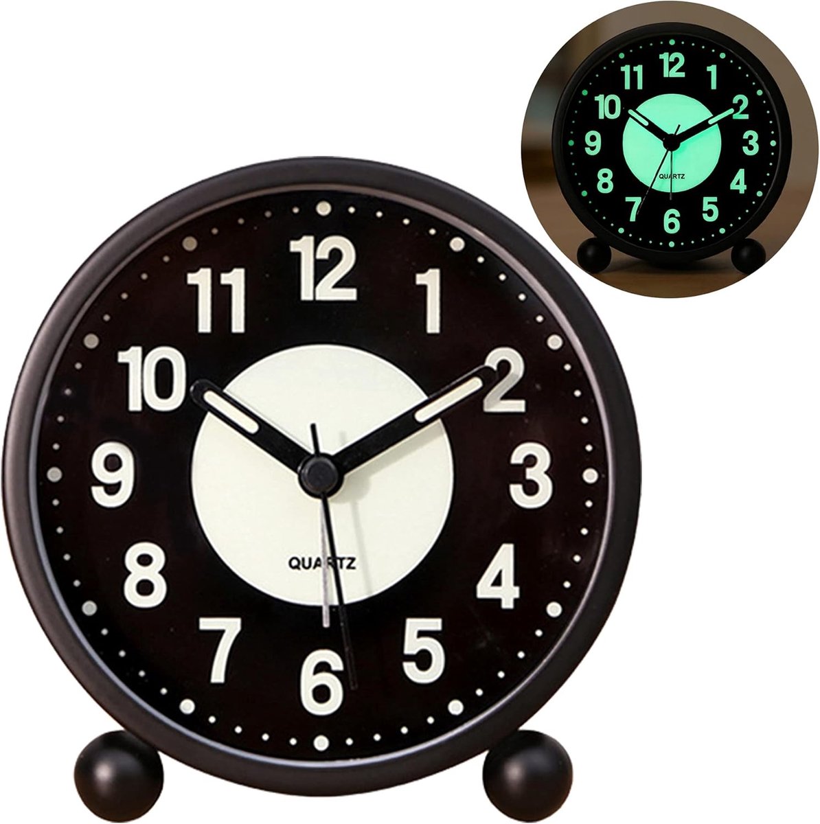 carmdering - Analoge Wekker - Stil Alarmklok - Ronde Tafelklok - Non-Ticking Quartz - Luminous Nachtlampje - Kunststof Behuizing - Extra Hard Geluid - Ideaal Voor Diepe Slapers - 1 Stuk