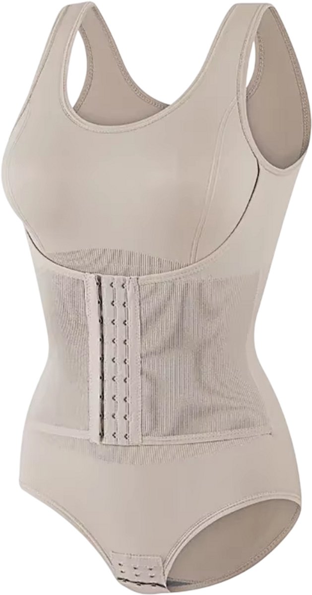 Dames Bodysuit Shapewear met Rits – Corrigerende Body, Buikcorrectie, Corrigerend Ondergoed, Slankmakend Corset, Figuurcorrigerend, Naadloze Shapewear - Beige - Maat XXL