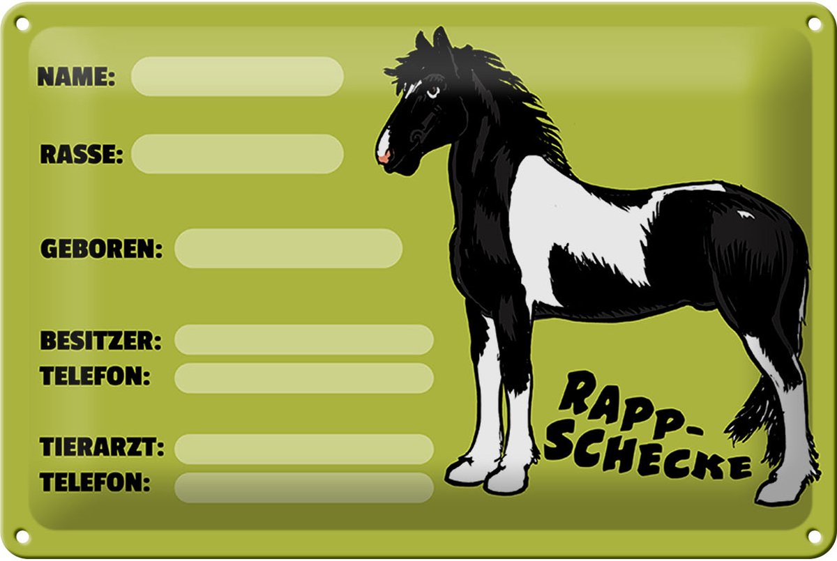 Blechschild Pferd 30x20cm Rappschecke Name Besitzer Rasse