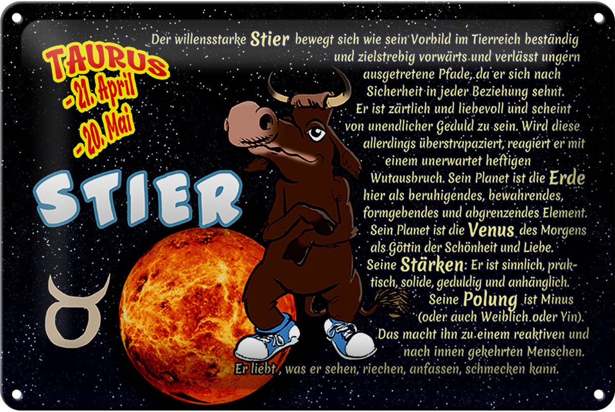 Blechschild Sternzeichen 30x20cm Stier Planet Venus