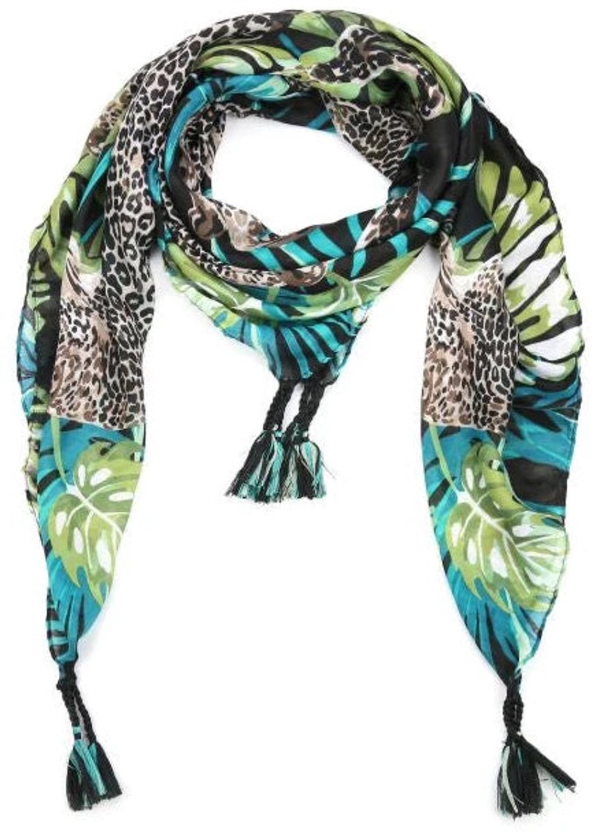 Sunset Fashion Sjaal Jungle zwart 130x130cm