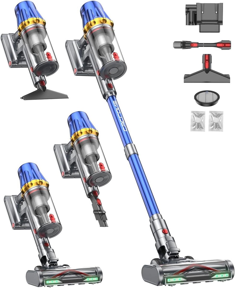 Draadloze Stofzuiger - Steelstofzuiger Kruimeldief - Grondig Schoonmaken - 6 LED Verlichting - 90 Min Werktijd - Blauw