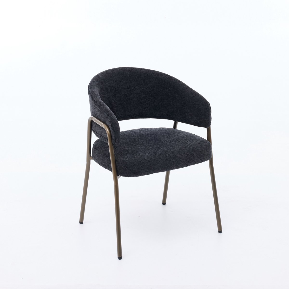 Eetkamerstoel - Moderne Eetkamerstoel met Armleuningen - Chenille Stoel - Gestoffeerde Eetkamerstoel - Keukenstoel - Woonkamerstoel - Accentstoel met Metalen Poten - Eetkamerstoel voor Keuken en Eetkamer - Zwart