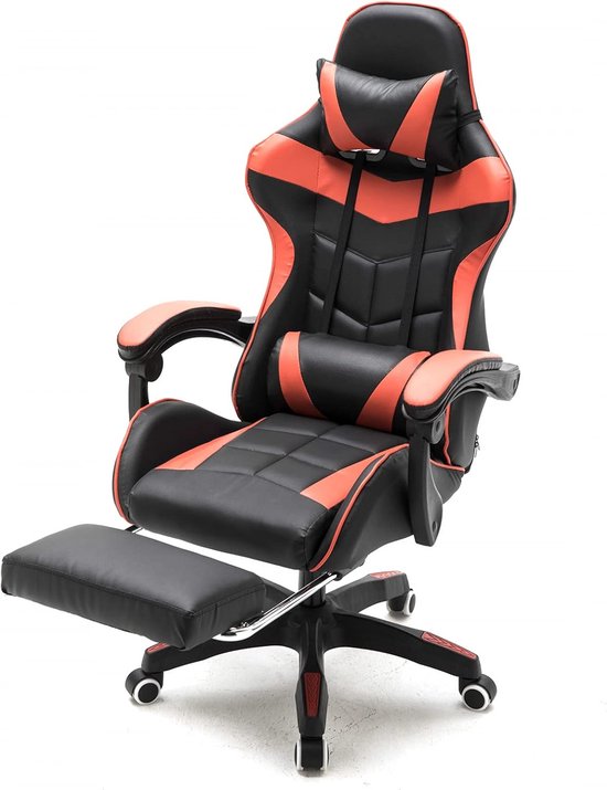 Bureau Stoel - Comfortabele Zetel - Thuiswerken Spelen - Met Verstelbare Voetensteun - 84 cm Hoog - Rood Zwart — afbeelding 2