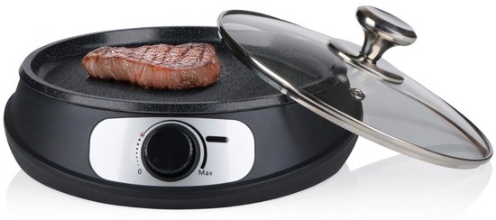 All Ride Teppanyaki Bakplaat 24V - Elektrische Pan met Deksel - Bakplaat Elektrisch Ø26cm - Grillplaat voor Camper en Vrachtwagen - 250W - met Houten Spatel — afbeelding 2