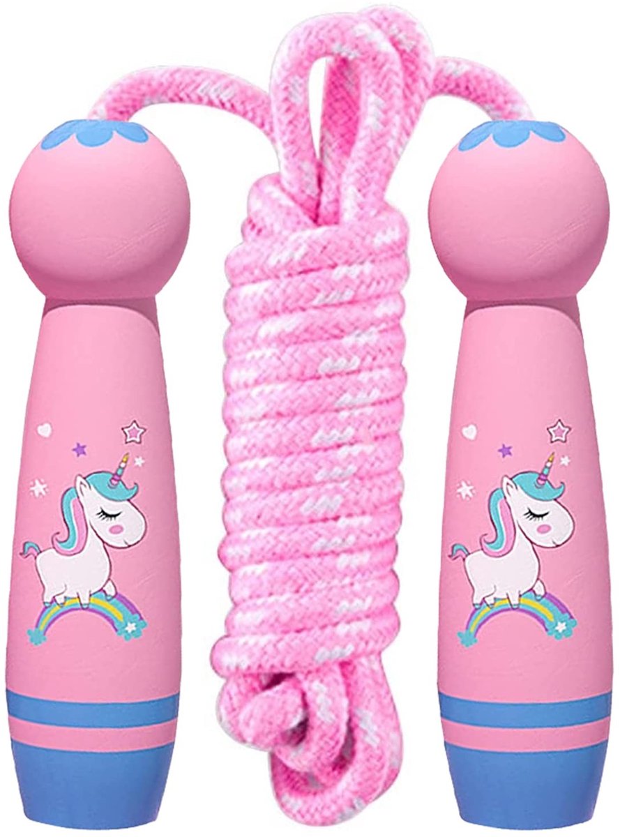 Dailygoods- Springtouw Verstelbaar - Springtouw Kinderen - Springtouw met Houten Handvat - Katoenen Touw - Sporttraining - Eenvoudig in Gebruik - Springtouw Voor Kinderen