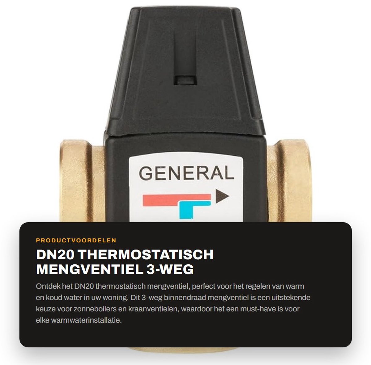 Dailygoods- Mengventiel DN20 - Thermostatisch - 3-weg Binnendraad - Geschikt voor Zonneboiler - Warmwaterinstallatie - Kwaliteitsproduct - Thermostaat