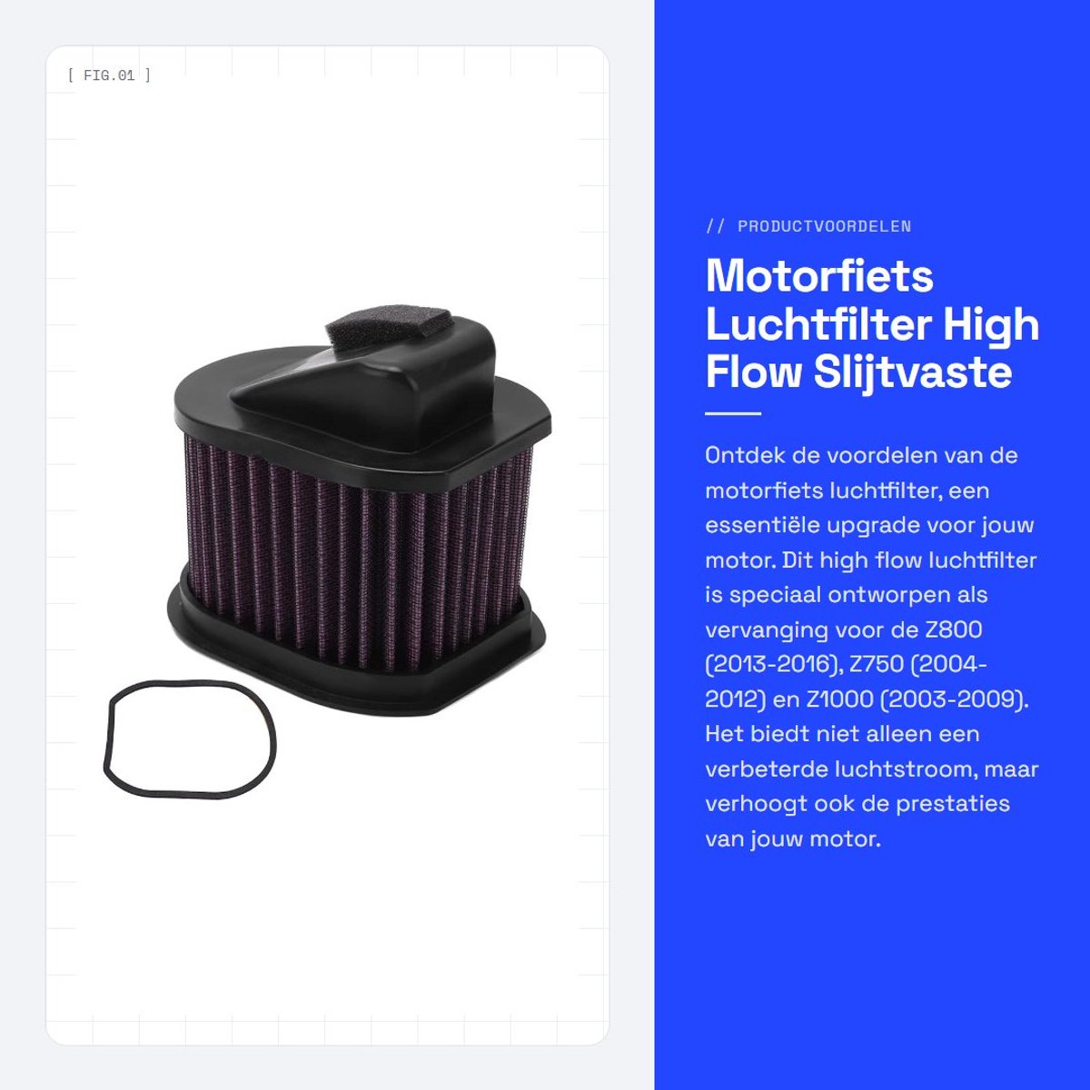 Dailygoods - Motorfiets Luchtfilter - High Flow - Slijtvaste Vervanging - Wasbaar - Verhoogt Vermogen - Geschikt voor Z800 Z750 Z1000 - Kleur: Zwart