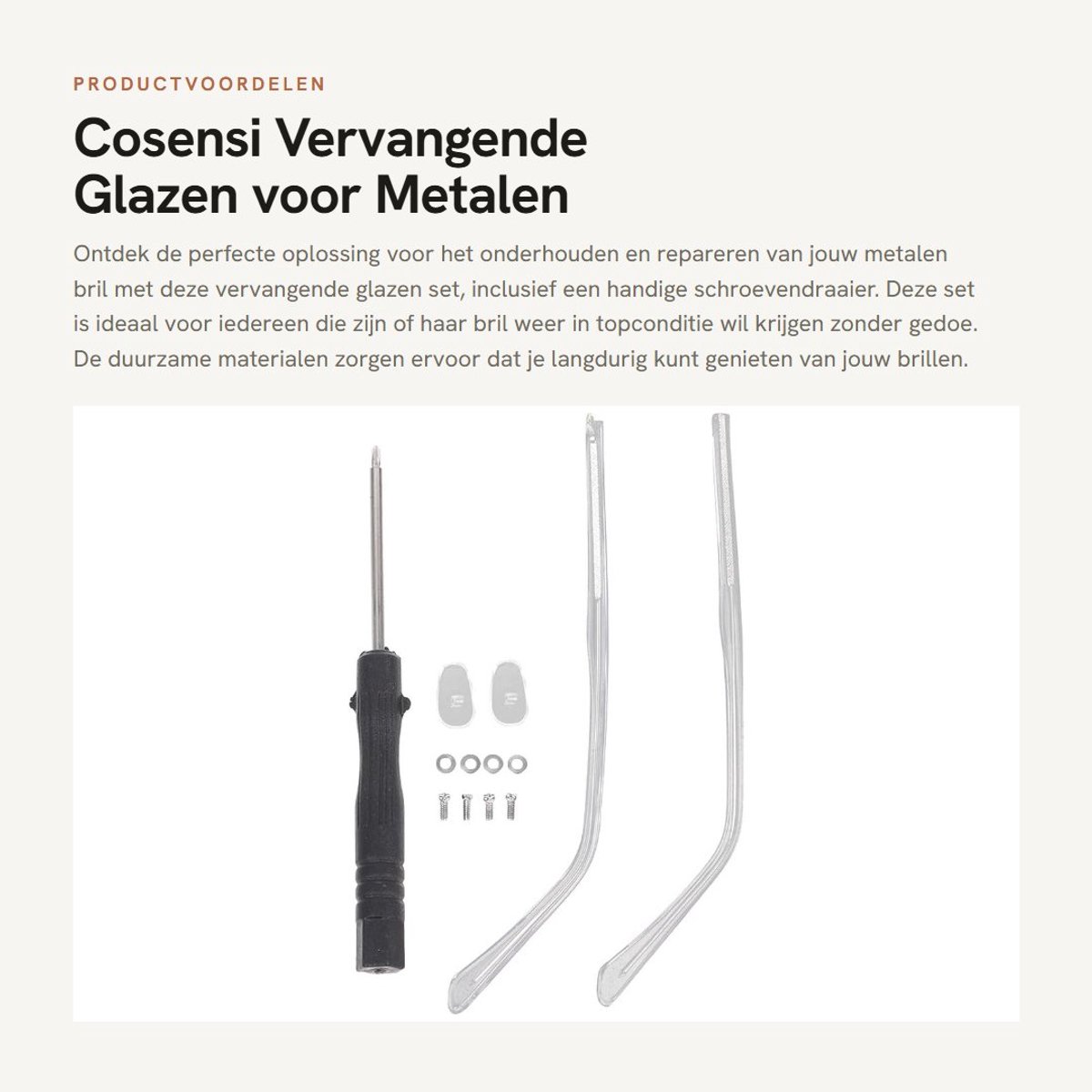 Dailygoods- Schroevendraaier - Vervangset voor brillen - Metalen onderdelen - Transparante kleur - Afmetingen 13.2 x 0.5 x 0.3 cm - Duurzaam materiaal - Brilonderdelen
