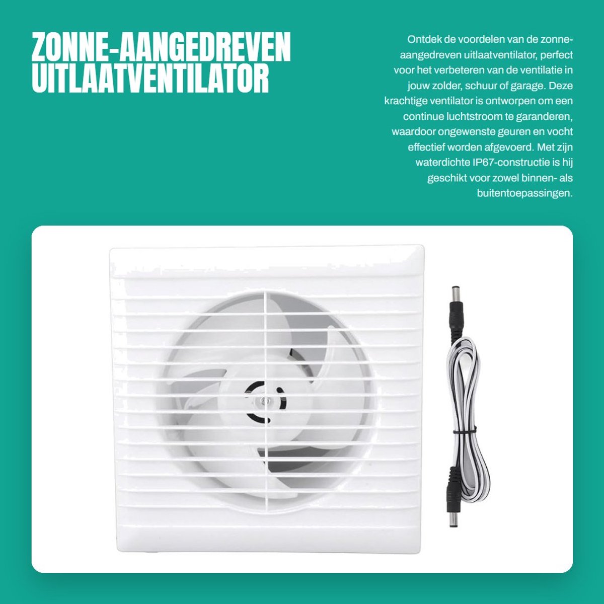 Dailygoods - Zonne-aangedreven uitlaatventilator - Ventilatie - Waterdicht - 12V 50W - Efficiënte airflow - Geschikt voor zolder en garage - Wandmontage