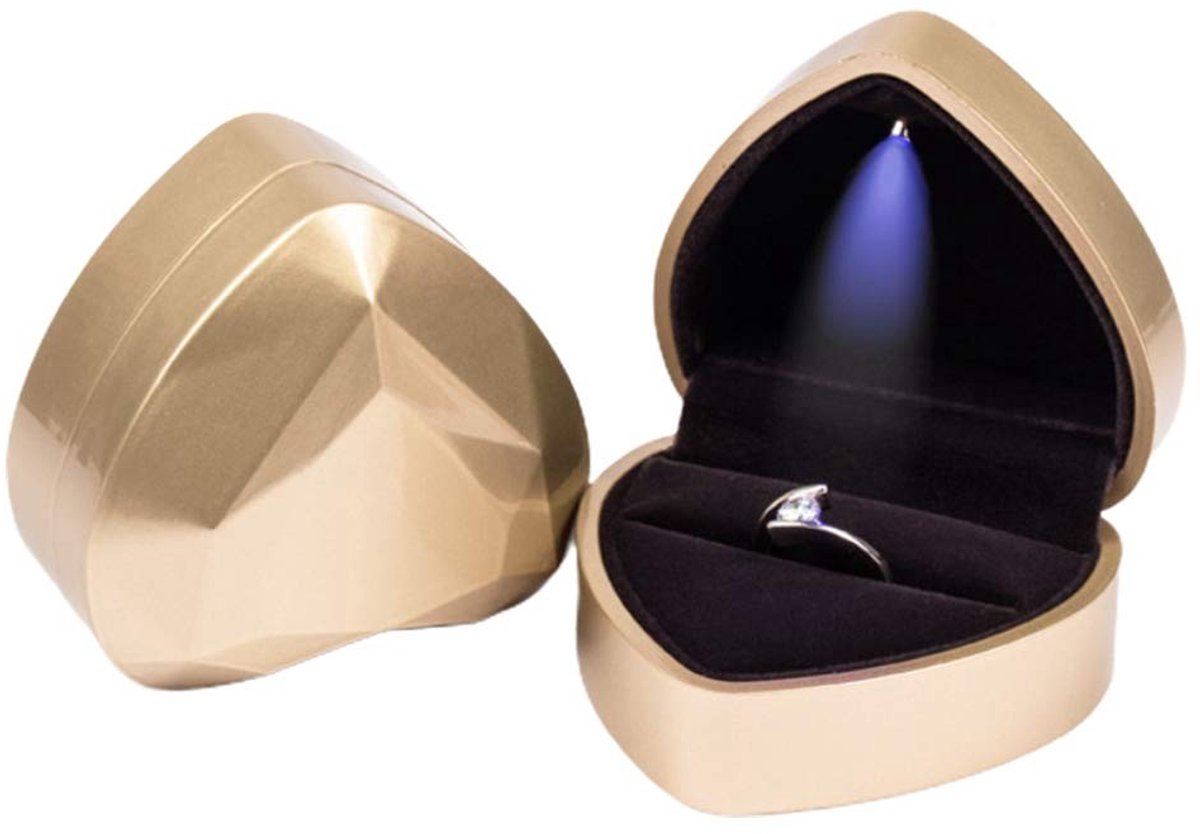 Dailygoods - Hartvormige Ring Geschenkdoos - LED-licht - Gouden - Sieradendoos voor Oorbellen en Ringen - Geschikt voor Bruiloft en Valentijnsdag