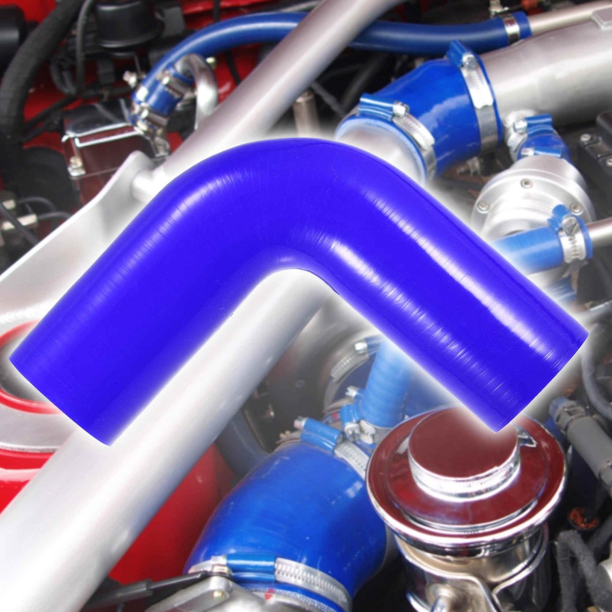 Dailygoods- Silicone Slang 90 Graden Elleboog - Universeel - Binnendiameter 54 mm - Lengte 150 mm - Zwart/Blauw - Duurzaam Materiaal - Koelslang
