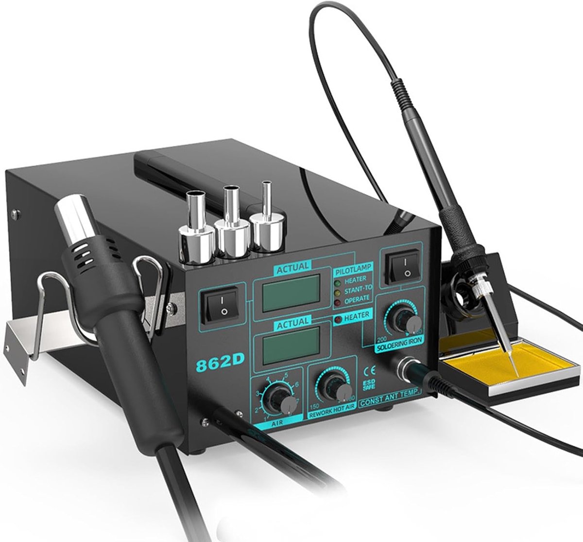 Desoldeerstation Hetelucht - Soldeerstation Reparatie - Elektronica Reparatie - Digitaal Display Instelbaar - 600 Watt - Zwart