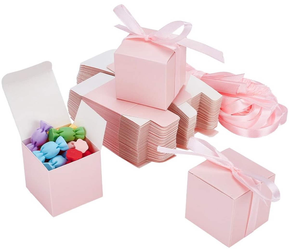 Dailygoods- Geschenkdozen 50 stuks - Kraftpapier - Opvouwbaar - 5x5x5 cm - Lint - Voor bruiloften/feestelijkheden - Cadeauverpakking