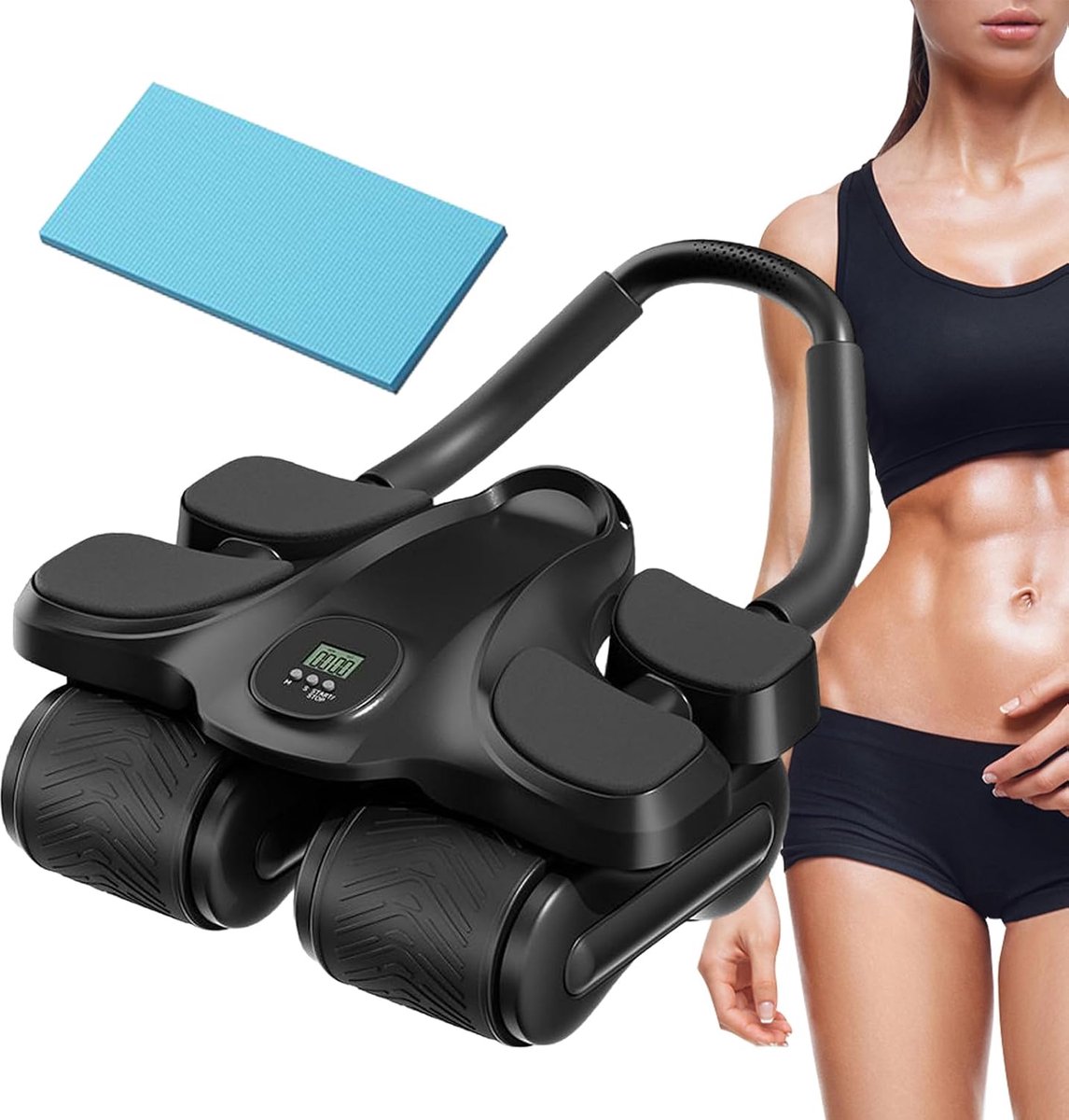 Buikspierwiel - Buiktrainer Rol - Core Training - Vierwiel Stabiliteit - 37 x 29 x 17.5 cm - Zwart