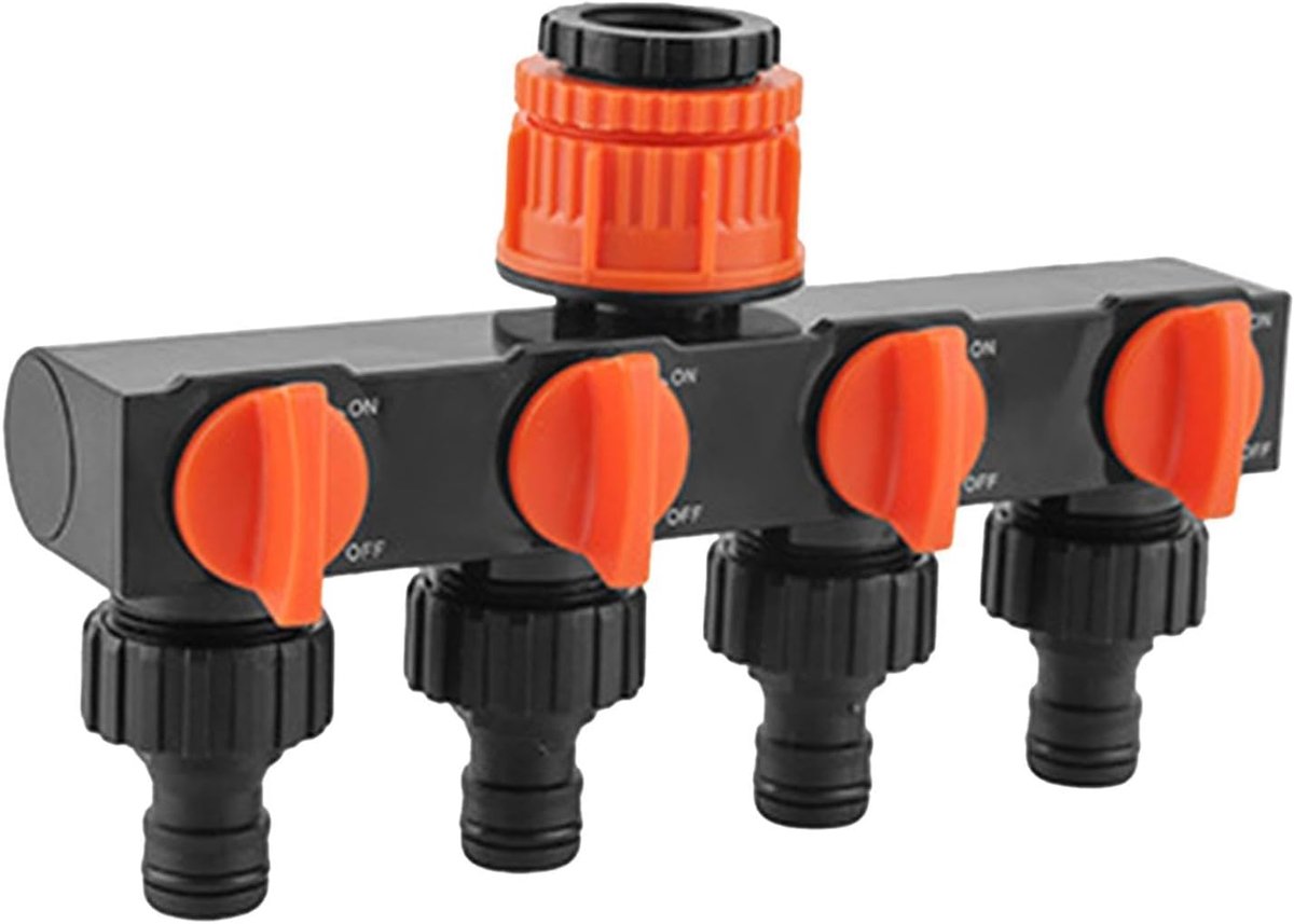 Waterslang Splitter - Kraanverdeler - Meerdere zones bewateren - Vier afsluitbare uitgangen - 187 x 12 x 87 cm - Oranje