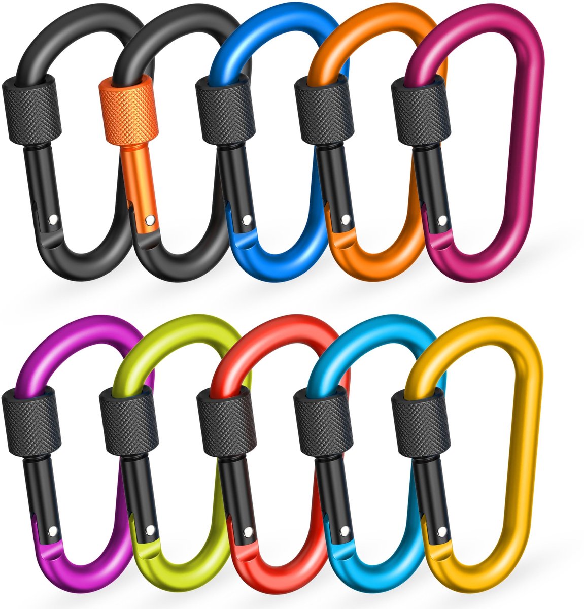 Dailygoods- Karabijnhaak 10 stuks - Vergrendeling - Draagvermogen 30 kg - Materiaaldikte 8 mm - Aluminium - Niet geschikt voor klimsporten - Haak