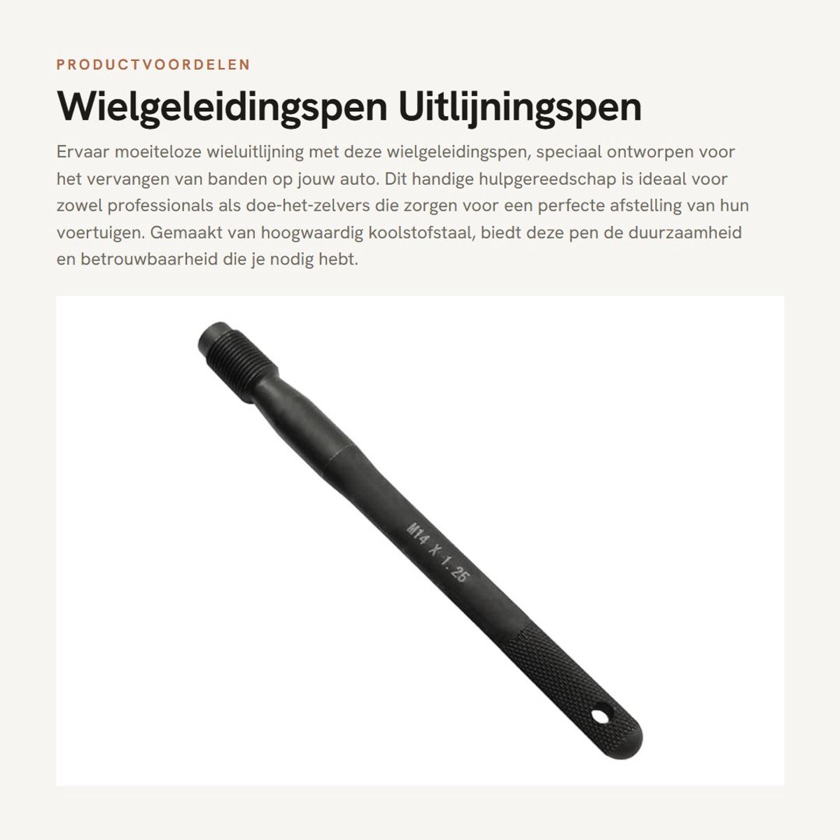 Dailygoods- Wielgeleidingspen Zwart - Uitlijningspen - Hulpgereedschap - Koolstofstaal - M14 x 1,25 - Eenvoudig te bedienen - Wieluitlijningsgereedschap