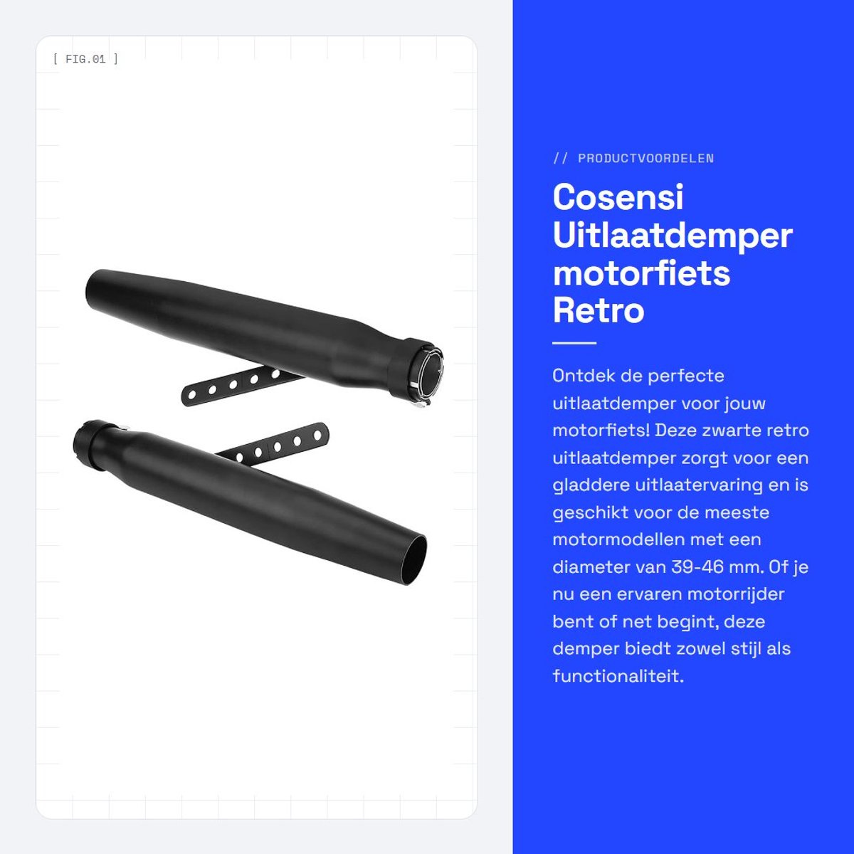Dailygoods- Uitlaatdemper Retrostijl - Universele Montage - Geluidsreductie - Diameter 39-46 mm - Hoogwaardige Afwerking - Geschikt voor Motorfietsen - Uitlaat