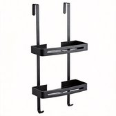 Leba doucherek - Doucherek zonder boren - 60 x 32 cm - Hangend doucherek - RVS - Twee laags - Zwart