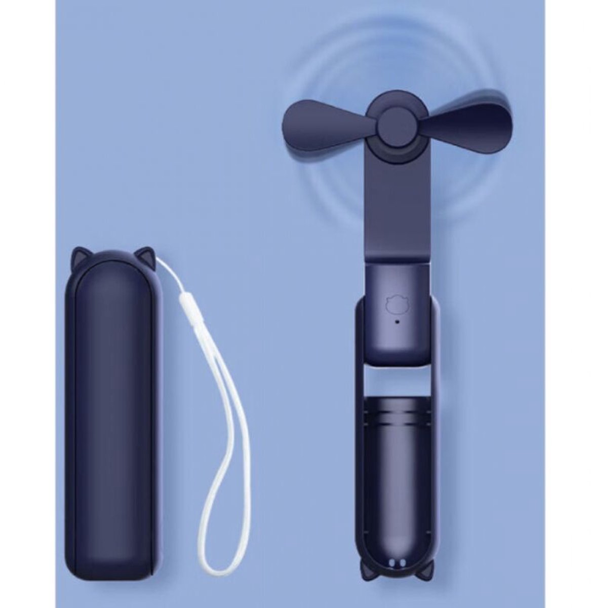 YAGXIG Draagbare Mini Ventilator - Opvouwbaar - Handventilator - Klein handmodel met USB-oplaadbare batterij - Zachte ventilatorbladen - (Blauw)