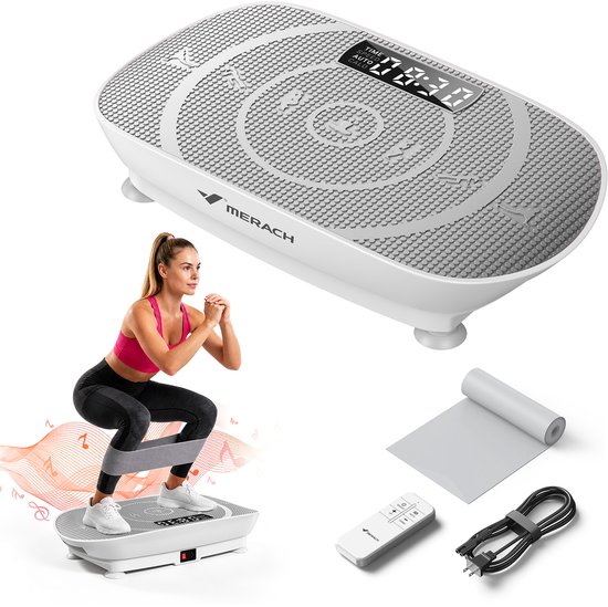 MERACH Trilplaat voor Afvallen - 10 Snelheden Handmatige Modus - Bluetooth Verbinding - Stil ≤65dB met LED Display, Afstandsbediening en Yoga Weerstandsband - Wit