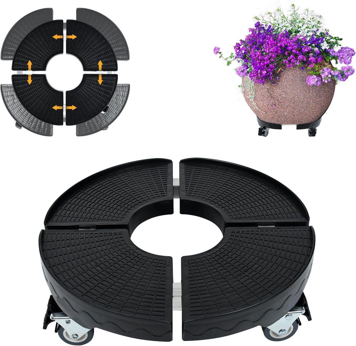 Plantenroller Rond - Bloempot Onderzetter - Zware Lasten Verplaatsen - Verstelbaar 39-52 cm - 300 kg Draagkracht - Zwart