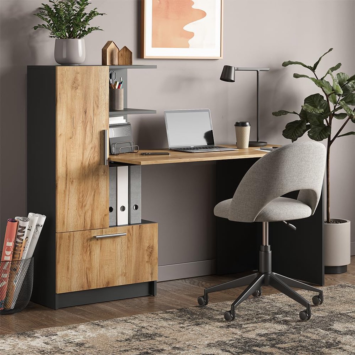 Bureau met Opbergruimte - Werktafel Bureau - Thuiswerken Kantoor - Open en gesloten opbergvakken - 150 x 59 cm thumbnail 2