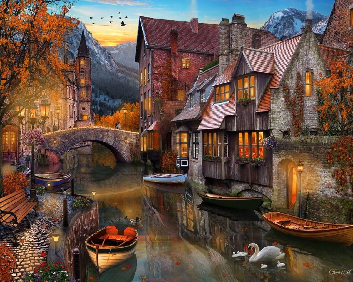 Herfstkanaal Legpuzzel 1000 Stukjes Groot Formaat Puzzels voor Volwassenen
