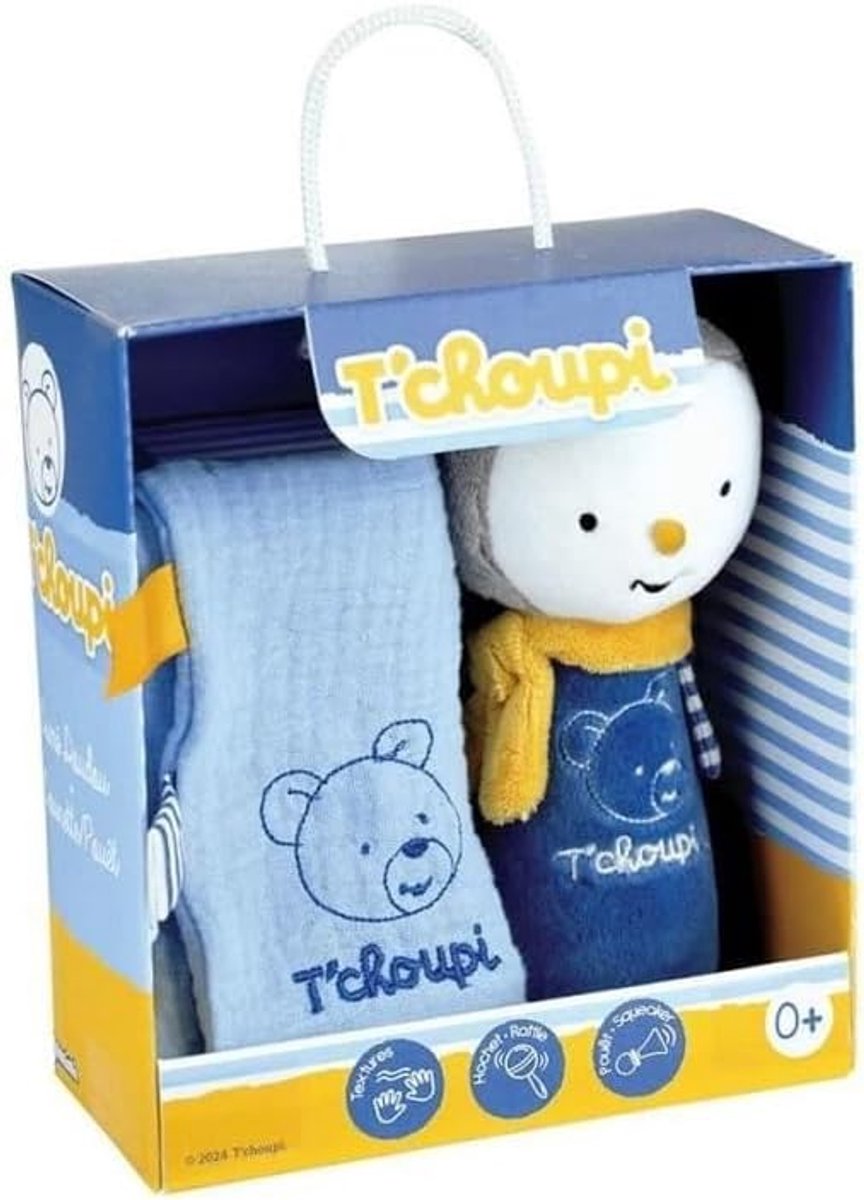 Geboortebox met knuffels - Baby cadeau set - Kraamcadeau geven - Met rammelaar en lipjes - 25 cm - Blauw