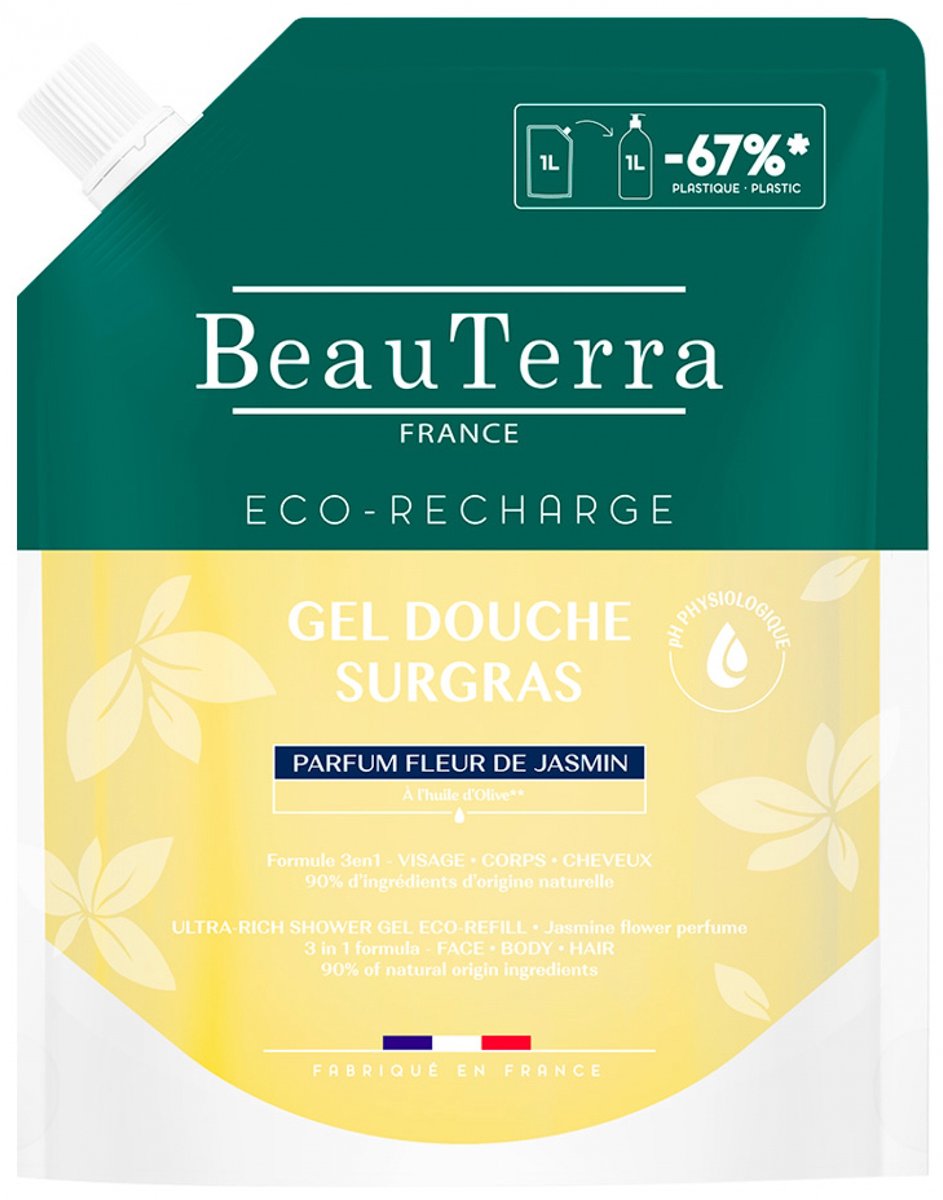 BeauTerra Overvette Douchegel Jasmijnbloem Eco-Refill 1 L