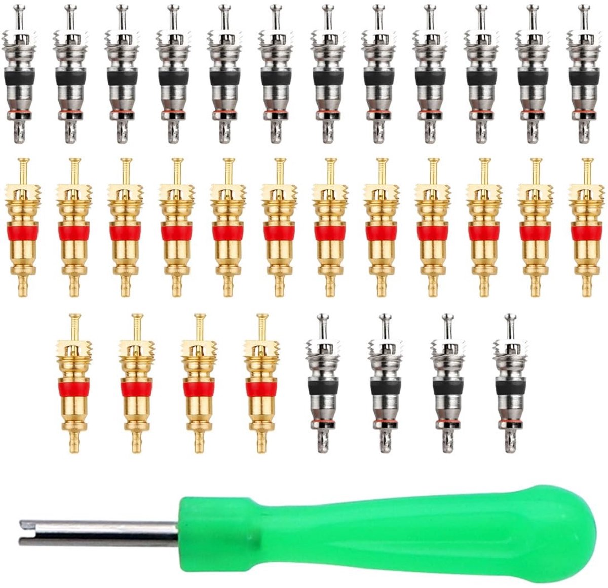 Dailygoods- Bandenventiel Gereedschap 32 Ventielkernen - Verwijdergereedschap - Kunststof/Staal - Duurzaam - Lichtgewicht - Robuuste Handgreep - Ventielkern