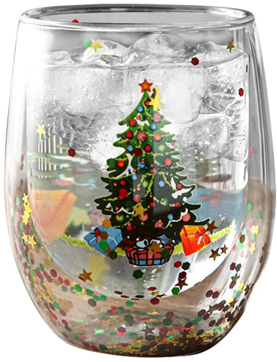 Dailygoods - Kerstmok, koffie-/theeglazen, dubbelwandig geïsoleerd glas, schattige kopjes, 400 ml, bescherming tegen verbranding, kerstmelk, drinkbeker, anti-verbrandingsglas (B)