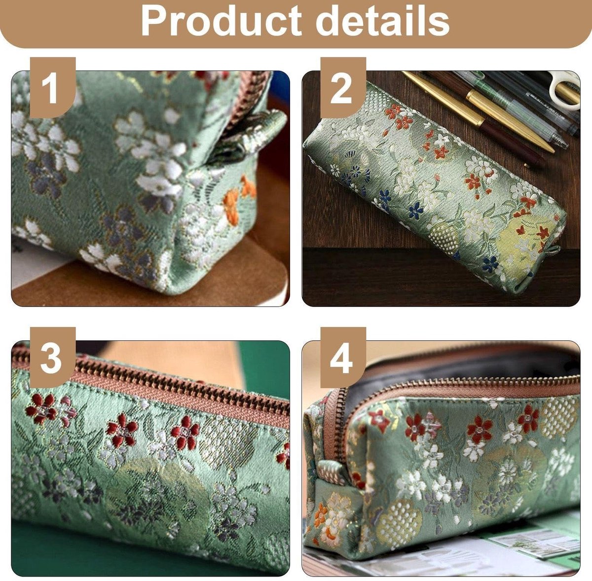 Dailygoods- Bloemenetui Chinese Stijl - Etui met Hanger - Bureautas - Mini Make-uptas - Linnen - 18 x 6 x 3,5 cm