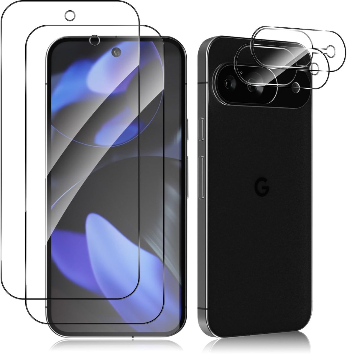 Dailygoods - 2 + 2 stuks gehard glas voor Google Pixel 9 5G, schermbeschermer + cameralensbeschermer, [9H hardheid] [Anti-kras] [HD] Gehard glas camerafilm voor Google Pixel 9 5G