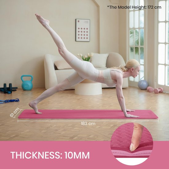 Dailygoods- Yogamat Extra Dik 10 mm - Antislip Fitnessmat - TPE Yogamat - Oefenmatje Pilates - 183x61 cm - Huidvriendelijk en Duurzaam - Oefenmat van Dailygoods — afbeelding 5