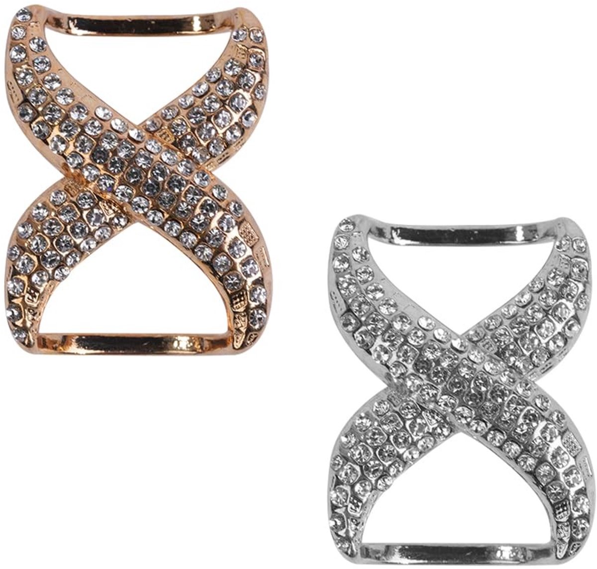 Dailygoods- Sjaalclips - 2 Stuks - Goud/Zilver - Duurzaam - Strass - 4 cm x 3 cm - Elegant ontwerp - Sjaalring