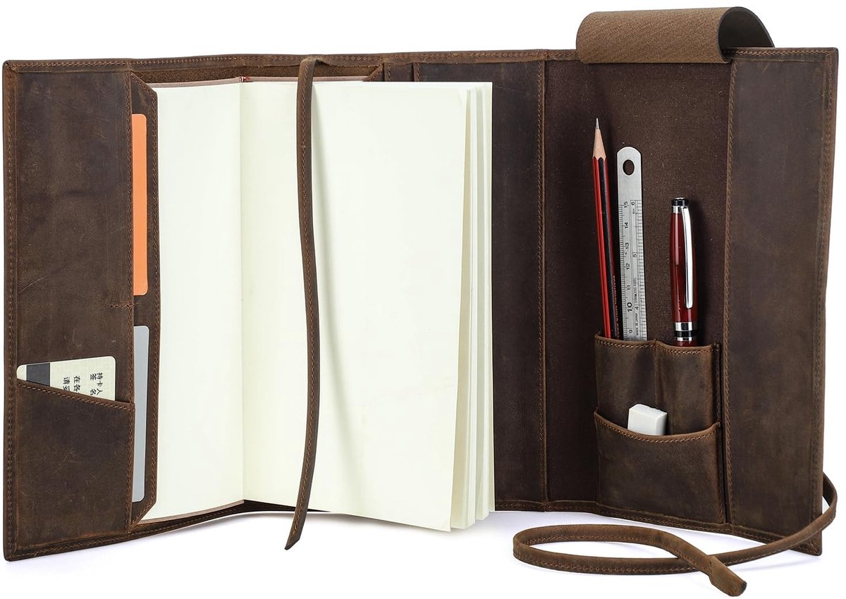Dailygoods- Notebook A5 Lederen Hoes - Echt Leer - Vintage Design - Pen Slot - Beschermhoes - Duurzaam en Elegant - Notitieboekhoes